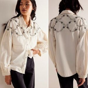 Free People We The Free Star Studded Shirt, Cream, size XS NWT
